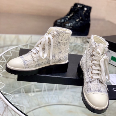 Chanel 2019秋冬新款專櫃同步短靴 小香頂級複刻！頂級品質！鞋面進口小香編織呢料，內裡進口水染羊皮，鞋底原版三層牛皮組合底，Size：35-41