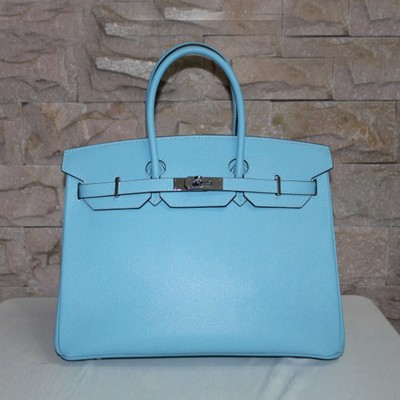 愛馬仕Hermes Birkin 休閑時尚 手掌紋牛皮手提 HB19011淺藍色