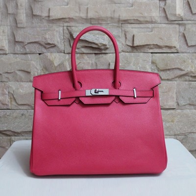 愛馬仕Hermes Birkin 休閑時尚 手掌紋牛皮手提 HB19011玫紅