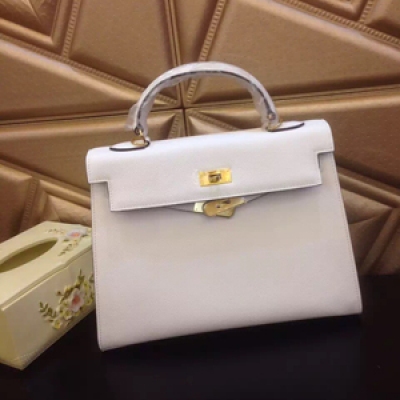  新款愛馬仕Hermes Kelly 原版手掌紋 手提女包  白色