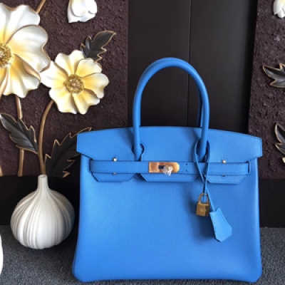 Hermes Birkin30 進口原廠Epsom皮 頂級純手工蜜蠟線 做工 走線 五金 皮質 原版 看細節 女神手提包 7G 天空藍