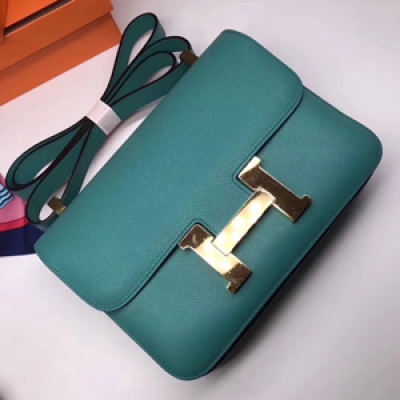 Hermes Constance 24cm Epsom 進口原廠 皮 蜜蠟手工縫製 孔雀藍銀扣