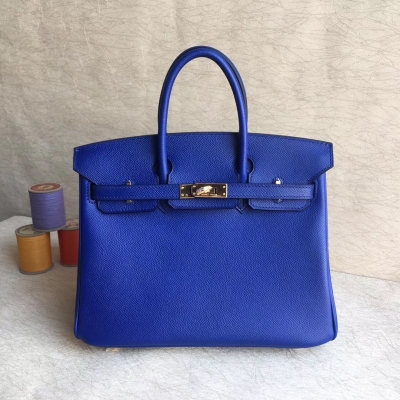 愛馬仕Hermes Birkin25cm 頂級epsom皮全工藝機縫蠟線 細節完美【電光藍】