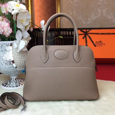 愛馬仕Hermes （Bolide） 寶利31cm 原版進口togo 保齡球包 非常經典實用的一款 手拎肩背雙用 【斑鳩灰】