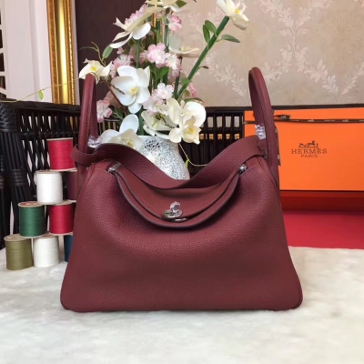 愛馬仕Hermes Lindy 30cm 原廠頂級進口原廠togo皮 配 手工蜜蠟線縫製 老工匠手藝 愛馬仕Hermes 經典款 【酒紅】銀扣