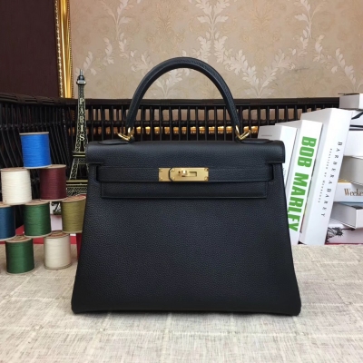 愛馬仕Hermes Kelly 28cm 進口小牛皮 全手工打造 進口蠟線 原廠五金 【黑色】金扣 每一個環節都力求完美 ，每一針一線都透著工匠精神！