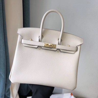 Hermes愛馬仕 ck10奶昔白 birkin25cm 原廠頂級小牛togo皮 金扣 全手工