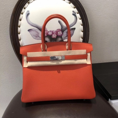 Hermes愛馬仕 birkin30cm 火焰橙 原廠小牛togo皮 銀扣 全手工