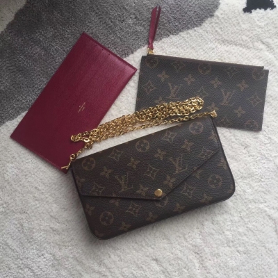 原單LV路易威登 Louis Vuitton POCHETTE FELICIE 老花三件套手袋 21cm M61276