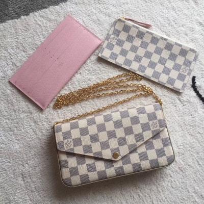 原單LV路易威登 Louis Vuitton POCHETTE FELICIE 老花三件套手袋 21cm M61276