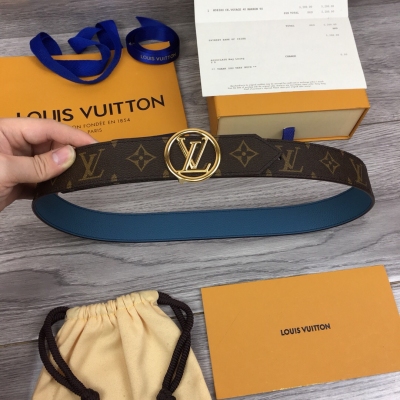 LV LOUIS VUITTON 路易威登皮帶 今季新品 女士 原單腰帶 寬度35毫米 雙面設計的腰帶採用帆布面料和配色柔軟荔枝紋精製而成 搭配經典圓形搭扣 LV