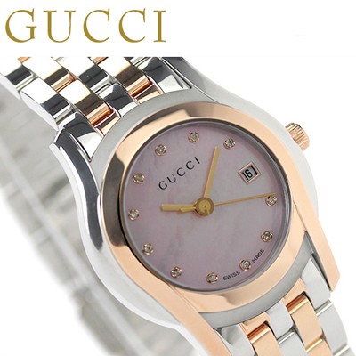 GUCCI 古馳 粉色貝母表盤 鑲鉆石英女表 YA055536