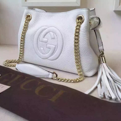 【Gucci New】Gucci 15年夏季最新mini火爆款雙鏈單肩攜掛肩背以經典soho皮革製成，柔軟上佳，質感輕盈，原版紋路，注重每一細節，堅持一貫優等品質型號：387043   尺寸：25*18*10cm