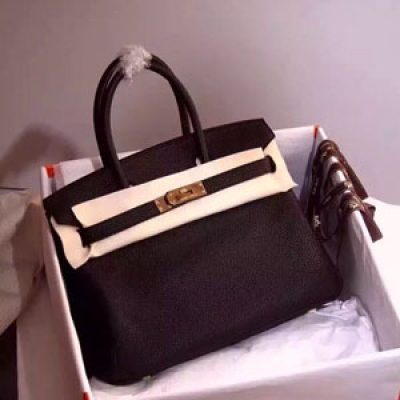 H5235-黑色NOIR Hermes  鉑金Birkin   經典原版進口Togo皮    金銀扣現貨   蠟線縫紉