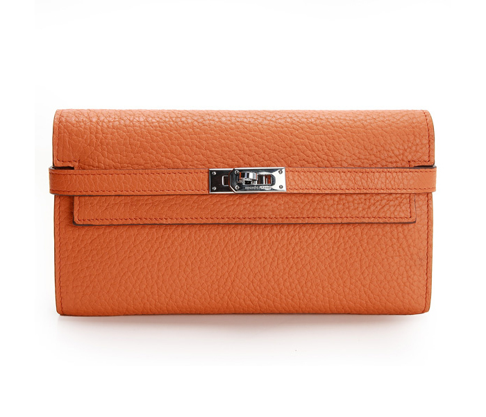 A81062-橙色 HERMES/愛馬仕 KELLY WALLET 原版錢包 愛馬仕鎖扣