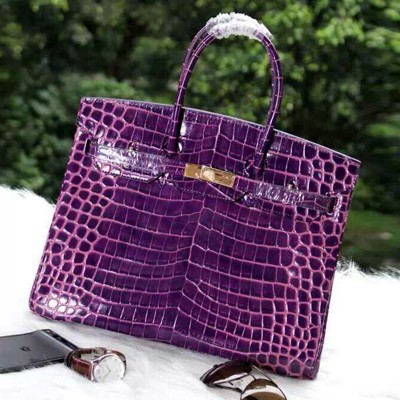 Hermes愛馬仕 Birkin35和30鱷魚紋單肩手提包 高檔時尚女包 HB48521紫色