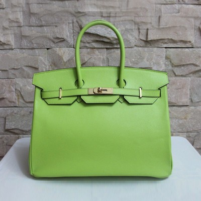 愛馬仕Hermes Birkin 休閑時尚 手掌紋牛皮手提 HB19011蘋果綠