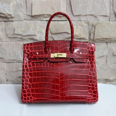 Hermes愛馬仕 Birkin35和30鱷魚紋單肩手提包 高檔時尚女包 HB48521大紅