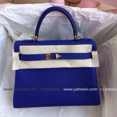 愛馬仕Hermes 原版KELLY包 32CM 6W 荔枝紋TOGO皮 銀扣 現貨 Hbox321藍色