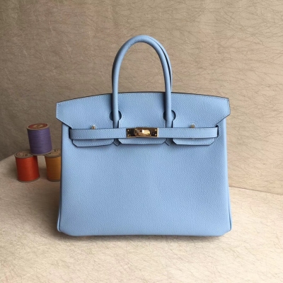 愛馬仕Hermes Birkin25cm 頂級epsom皮全工藝機縫蠟線 細節完美【鑽石藍】