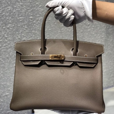 Hermes愛馬仕包包 birkin ck18大象灰 TOGO 30cm 金