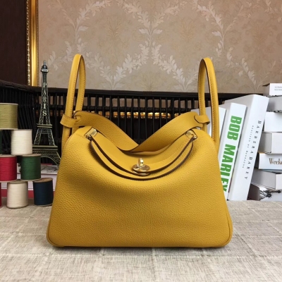 愛馬仕Hermes Lindy 26cm 進口頂級togo皮 手工打造 進口蠟線 原廠五金 【琥珀黃】金扣