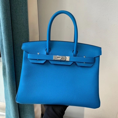 Hermes愛馬仕 B3坦桑尼亞藍內拼Z6孔雀綠 birkin30cm 原廠小牛togo皮 銀扣 全手工