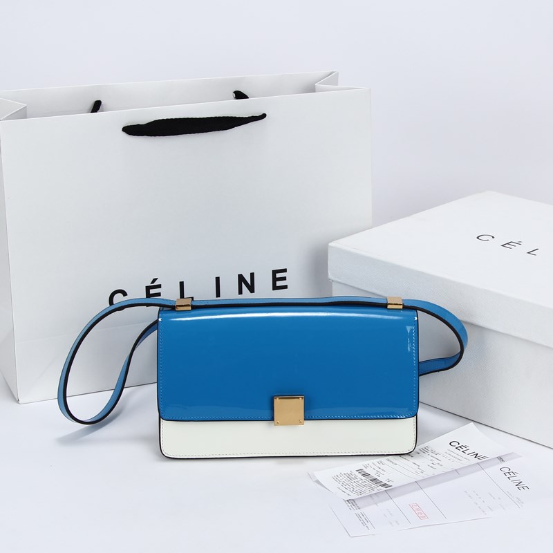 869212-藍配白 Celine/賽琳 糖果拼色 絕美漆皮斜背/單肩包