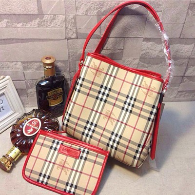 新品 巴寶莉Burberry 經典戰馬格子女士手提單肩包 37993561紅色