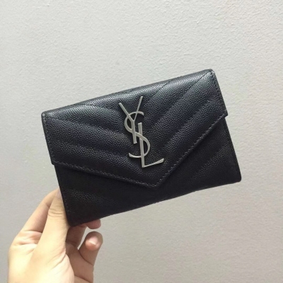 YSL Yves Saint laurent SLP聖羅蘭 卡包 414404球紋黑色金扣 原版牛皮，真空電鍍logo 尺寸：13*9*3CM