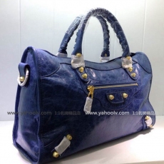 巴黎世傢Balenciaga 原版進口羊皮 金釘機車女包 2A0071彩藍色