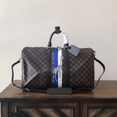 LV路易威登海外原單 Louis Vuitton KEEPALL 45/旅行袋（配肩帶）最新絲印N41429長頸鹿 尺寸45*27*20／Keepall是路易威登旅行袋絲印系列這個中號Keepall以Monogram帆布