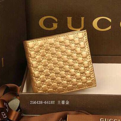 Gucci土豪金對折男士短款皮夾 古馳真皮皮夾 256438