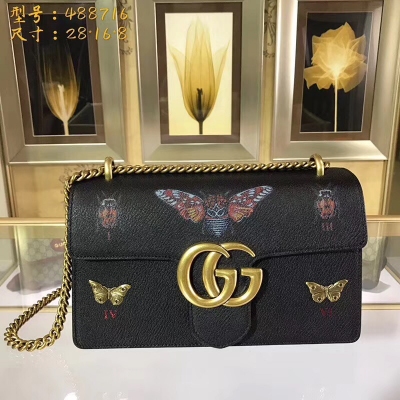 【Gucci 古馳】Gucci新款。市場頂級獨家控貨，專櫃品質 採用進口牛皮，原廠五金！精緻做工。 獨家實物拍照 品質如圖可見 。型號: 488716尺寸：寬28高16側寬8