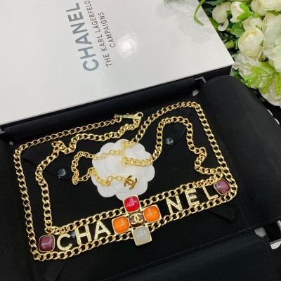 CHANEL香奈兒 復古橘紅字母腰鏈 2021冬季高級手工坊