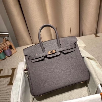 HERMES愛馬仕 Birkin 25cm Togo 錫器灰 銀扣