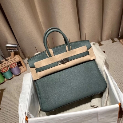 HERMES愛馬仕 Birkin 25cm Togo 63杏仁綠 銀扣