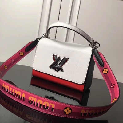 LOUIS VUITTON LV路易威登 原單50280編織白+紅 本款 Twist 中號手袋取材 Epi 皮革，再令皮革 Monogram 花卉綻放於刺繡寬肩帶底部，後者兩側分別呈現迷你 Monog