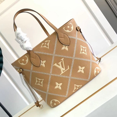 LOUIS VUITTON LV 路易威登 M45686 M46040 2022 春季系列 Neverfull 手袋取材 Monogram Empreinte 皮革，以印花、壓紋和刺繡呈現別致圖案，全