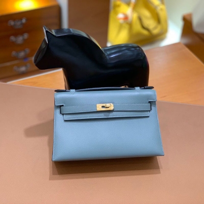 Hermes愛馬仕 Epsom 杏仁綠 mini Kelly 22cm 金扣