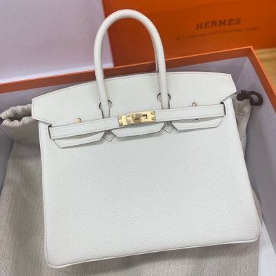 Hermes愛馬仕 Togo 蘑菇白 Birkin BK 鉑金包 25cm 金扣