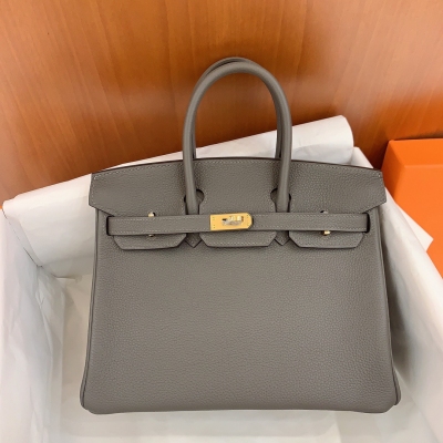 Hermes愛馬仕 Togo 錫器灰 Birkin BK 鉑金包 25cm 金扣