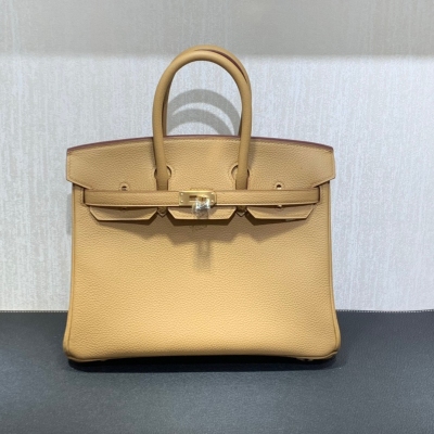 Hermes愛馬仕 togo 餅乾色 Birkin BK 鉑金包 25cm 金扣