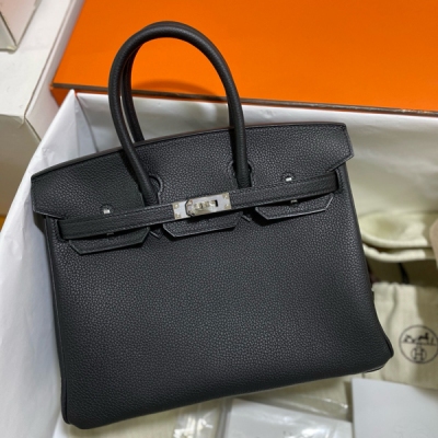 Hermes愛馬仕 Togo 黑色 铂金包 Birkin BK25 銀扣