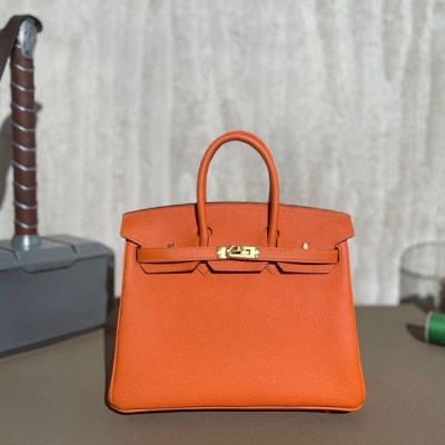 Hermes愛馬仕 Togo 橙色 Birkin BK 鉑金包 25cm 金扣