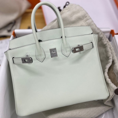 Hermes愛馬仕 Swift 氣泡綠 Birkin BK 鉑金包 25cm 銀