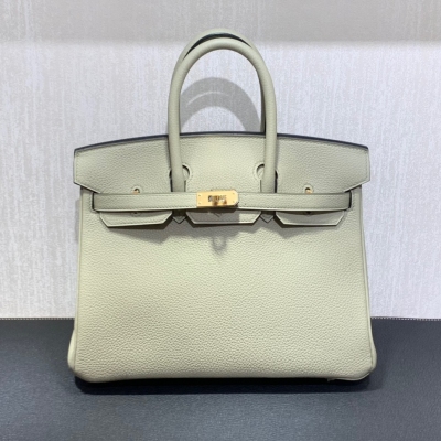 Hermes愛馬仕 togo 鼠尾草綠 Birkin BK 鉑金包 25cm 金扣