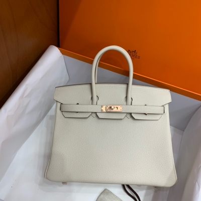 Hermes愛馬仕 Togo 奶昔白 铂金包 Birkin BK25 玫瑰金